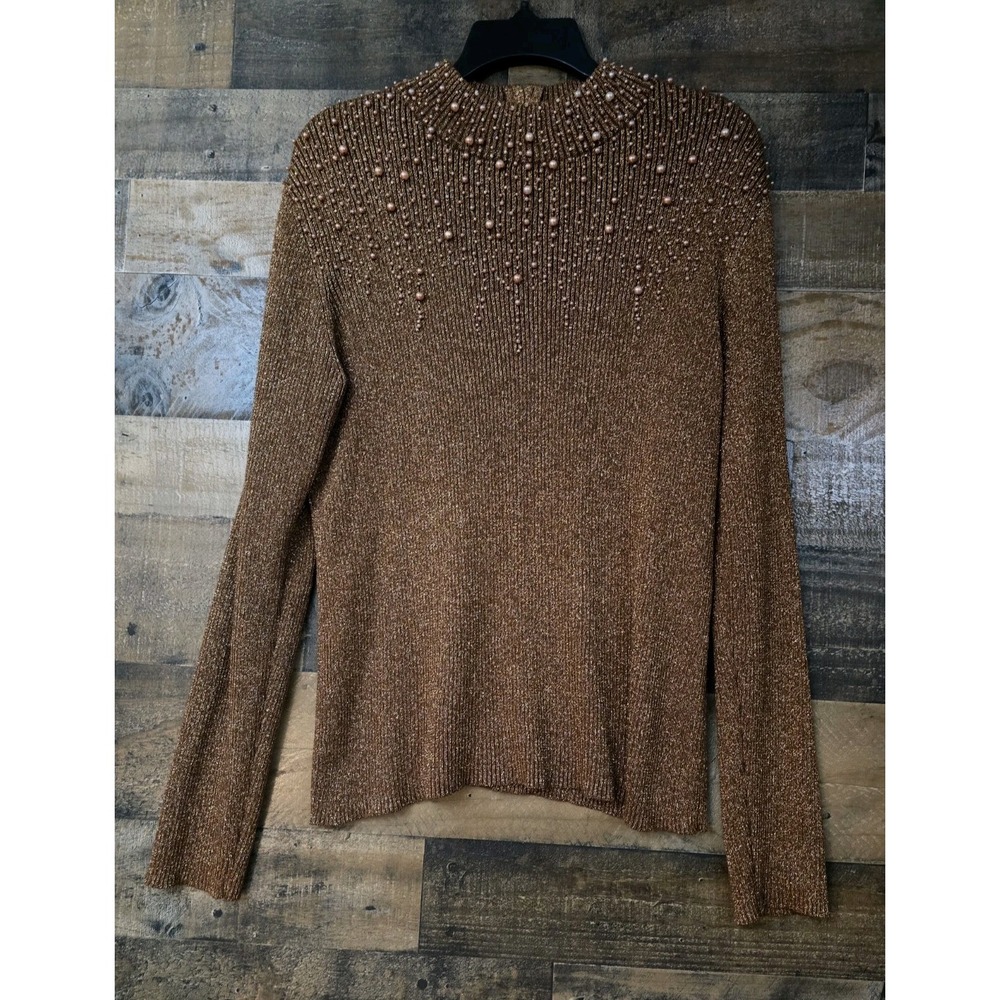 Vintage Beaded Mock Neck Sweater Women XL Sparkly Heritage Classic Event Money